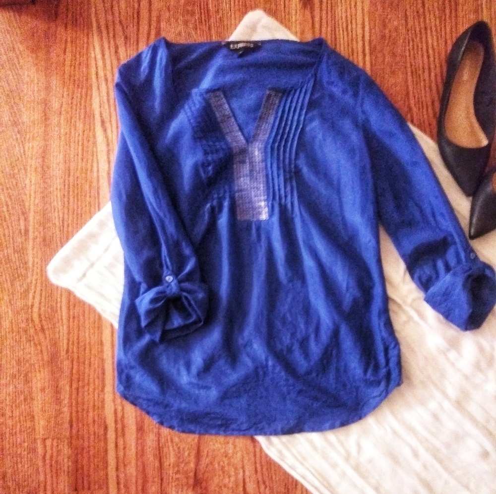 Royal Blue Express Blouse with Sequins